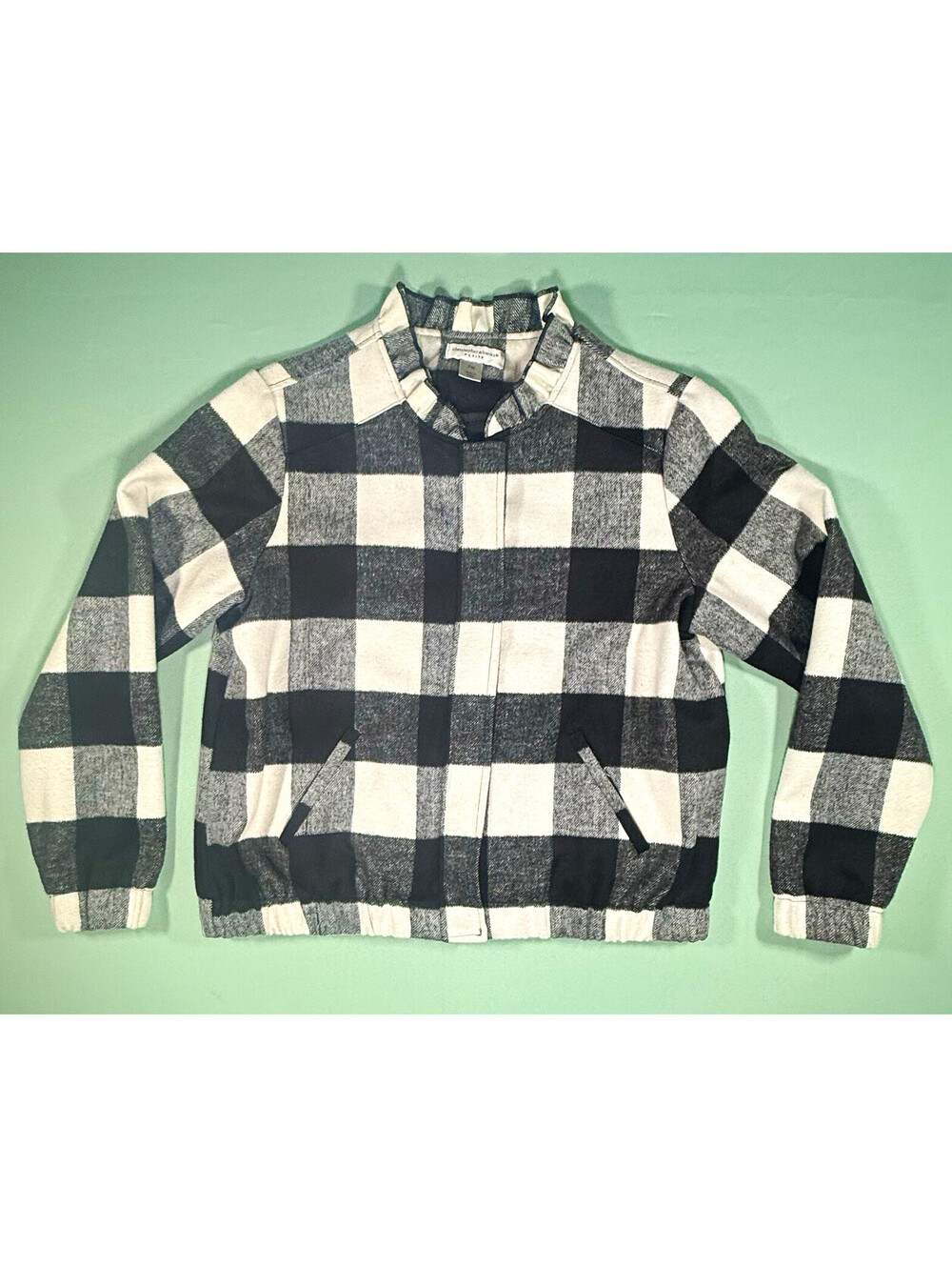 Christopher & Banks Women’s Petite PM Plaid Lined Short Jacket Full Zip Pockets